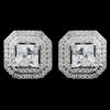 Rhodium Clear Princess CZ Stud Bridal Wedding Earrings 9805