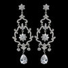 Rhodium Clear Teardrop CZ Flower Chandelier Bridal Wedding Earrings