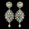 Antique Rhodium Silver Clear Rhinestone & Freshwater Pearl Accent Drop Bridal Wedding Earrings 9862