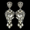 Antique Rhodium Silver Clear Rhinestone & Freshwater Pearl Accent Drop Bridal Wedding Earrings 9864