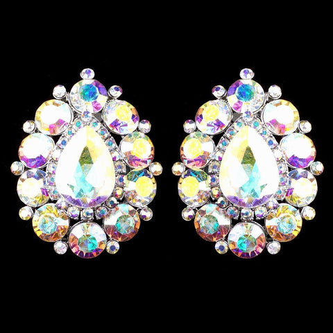 Silver AB Teardrop Large Stud Bridal Wedding Hair Clip-On Bridal Wedding Earrings 9888