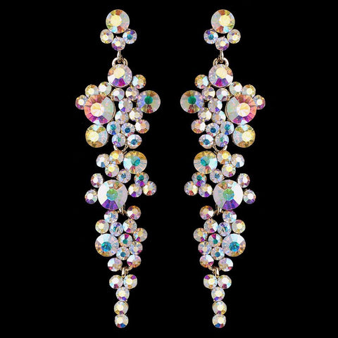 Gold AB Rhinestone Round Dangle Bridal Wedding Earrings 9889