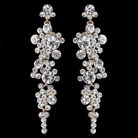 Gold Clear Rhinestone Round Dangle Bridal Wedding Earrings 9889 * Discontinued *