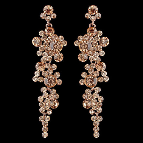 Rose Gold Peach Rhinestone Round Dangle Bridal Wedding Earrings 9889