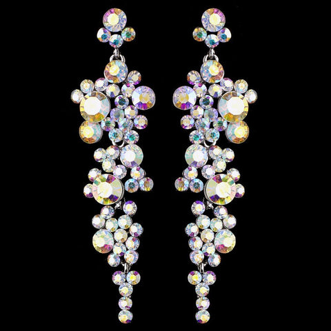 Silver AB Rhinestone Round Dangle Bridal Wedding Earrings 9889