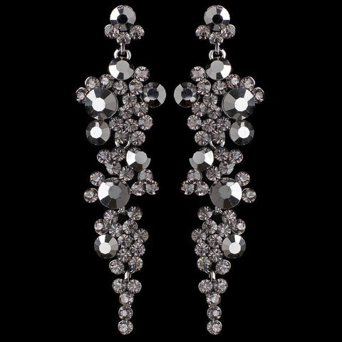 Silver Smoke Rhinestone Round Dangle Bridal Wedding Earrings 9889