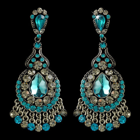 Teal Crystal Chandelier Bridal Wedding Earrings E 989