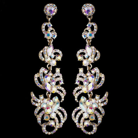 Gold AB Rhinestone Dangle Bridal Wedding Earrings 9890