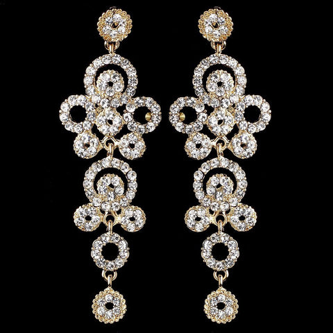 Gold Clear Rhinestone Round Circle Dangle Bridal Wedding Earrings 9892