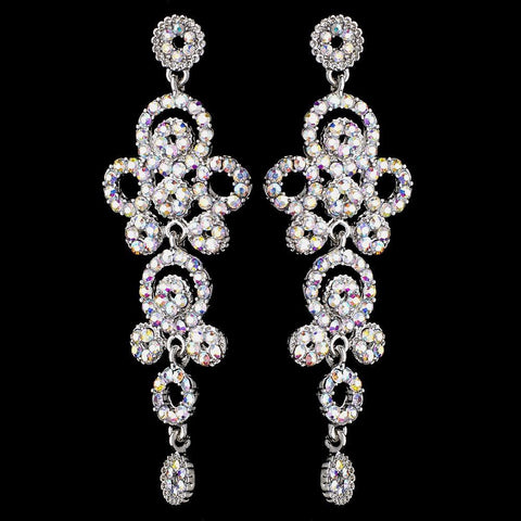 Silver AB Rhinestone Round Circle Dangle Bridal Wedding Earrings 9892