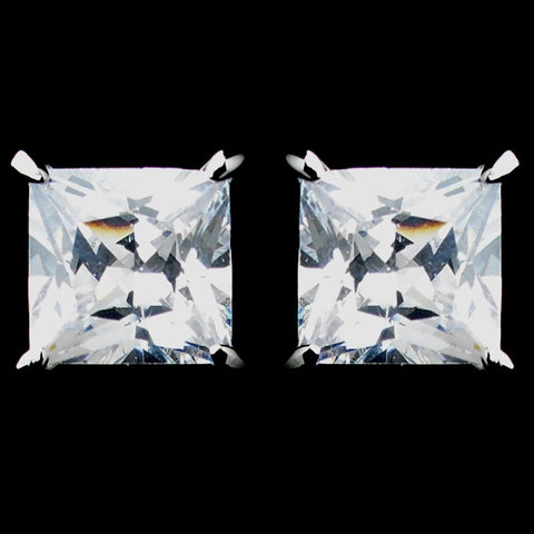 Rhodium Clear Princess CZ Stud Bridal Wedding Earrings 9895