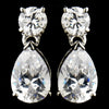 Silver Clear CZ Crystal Floral Necklace & Tear Drop Earrings Bridal Wedding Jewelry Set 9951
