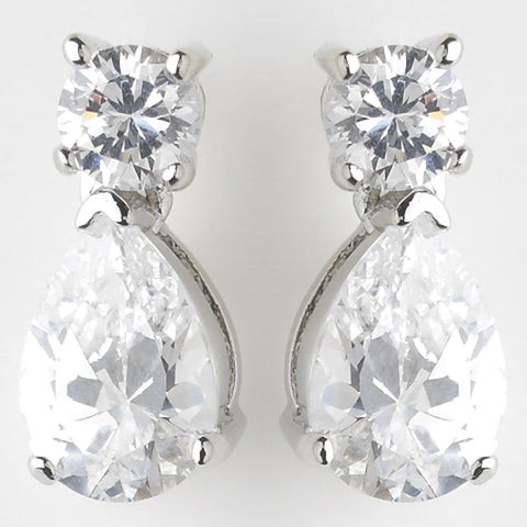 Silver Clear CZ Tear Drop Bridal Wedding Earrings 9951
