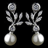 Silver Ivory Pearl & Clear CZ Crystal Bridal Wedding Necklace & Earrings 9955