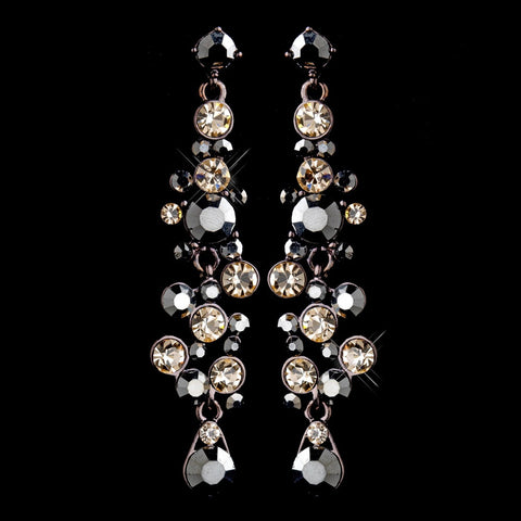 Antique Gold Brown & Champagne Rhinestone Drop Bridal Wedding Earrings 9961