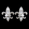 Solid 925 Sterling Silver CZ Crystal Fleur De Lis Stud Bridal Wedding Earrings 9991