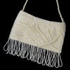 * Wonderful Black Satin Glass Bead Fringe Bridal Wedding Evening Bag 100
