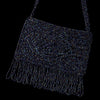 * Wonderful Black Satin Glass Bead Fringe Bridal Wedding Evening Bag 100