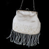 * Beautiful Ivory Satin Bead Fringe Bridal Wedding Evening Bag 205