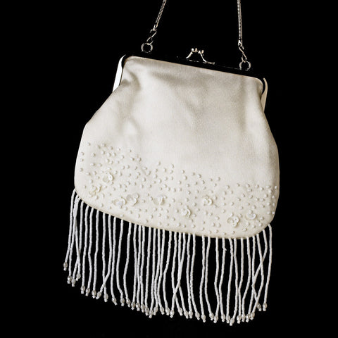 * Beautiful Ivory Satin Bead Fringe Bridal Wedding Evening Bag 205