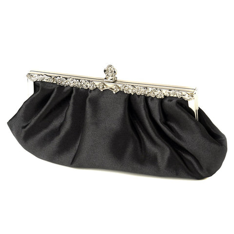 Satin Bridal Wedding Evening Bag 309 with Rhinestone Accented Vintage Frame