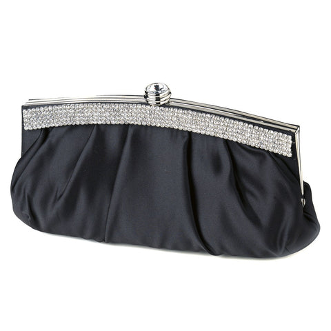 Satin Bridal Wedding Evening Bag 322 with Crystal Trim Accent & Closure, Silver Shoulder Strap