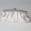 Satin Bridal Wedding Evening Bag 322 with Crystal Trim Accent & Closure, Silver Shoulder Strap