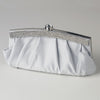 Satin Bridal Wedding Evening Bag 322 with Crystal Trim Accent & Closure, Silver Shoulder Strap