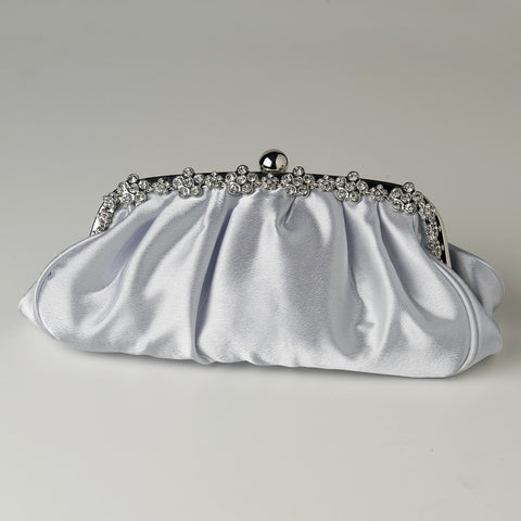 Satin Bridal Wedding Evening Bag 324 with Silver Frame & Silver Shoulder Strap
