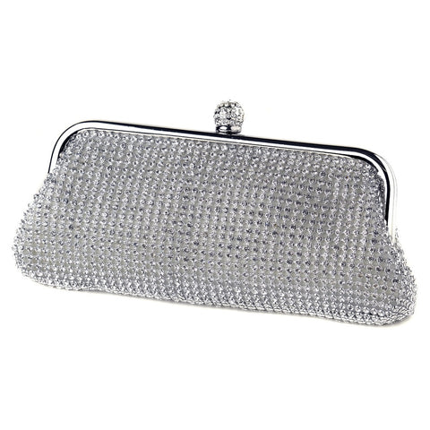 Silver Clear Crystal Bridal Wedding Evening Bag 326 with Silver Frame & Shoulder Strap