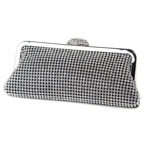 Silver Crystal Bridal Wedding Evening Bag 327 with Silver Frame & Shoulder Strap