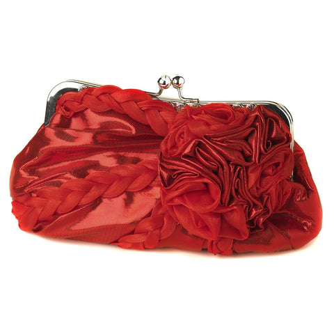 * Braided Ruffle Floral Rhinestone Bridal Wedding Evening Bag 328 with Silver Frame & Shoulder Strap