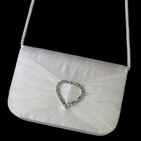 * Delightful Satin Rhinestone Heart Bridal Wedding Evening Bag 80588