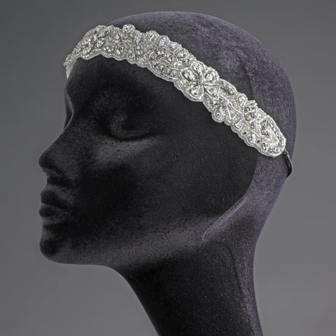 Rhinestone Beaded Ivory Bridal Wedding Elastic Headband or Applique Bridal Wedding Belt for Dress (Silver or Gold) HP 1348