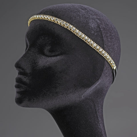 Gold Clear Rhinestone Bridal Wedding Elastic Headband 2655