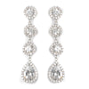 Rhodium Clear Round & Teardrop CZ Crystal Dangle Bridal Wedding Earrings 1336