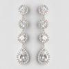 Rhodium Clear Round & Teardrop CZ Crystal Dangle Bridal Wedding Earrings 1336