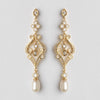 Gold Vintage CZ & Freshwater Pearl Bridal Wedding Earrings 2027