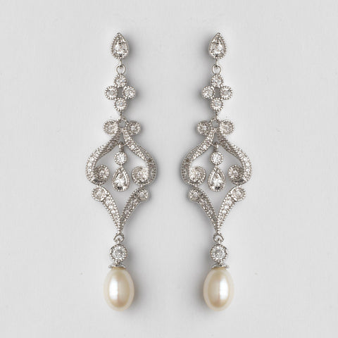 Vintage CZ & Freshwater Pearl Bridal Wedding Earrings 2027