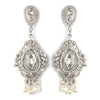 Rhodium Clear Rhinestone & Diamond White Pearl Chandelier Bridal Wedding Earrings 2376
