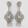 Rhodium Clear Rhinestone & Diamond White Pearl Chandelier Bridal Wedding Earrings 2376