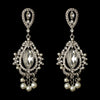 Rhodium Clear Rhinestone & Diamond White Pearl Chandelier Bridal Wedding Earrings 2376