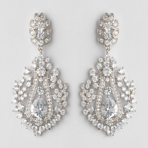 Rhodium Clear CZ Dangle Bridal Wedding Earrings 242