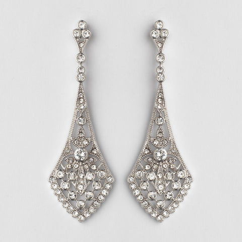 Antique Silver Clear CZ Vintage Bridal Wedding Earrings 3530