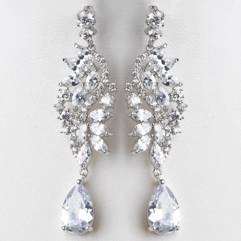 Rhodium Silver Marquise Dangle Bridal Wedding Earrings 3902