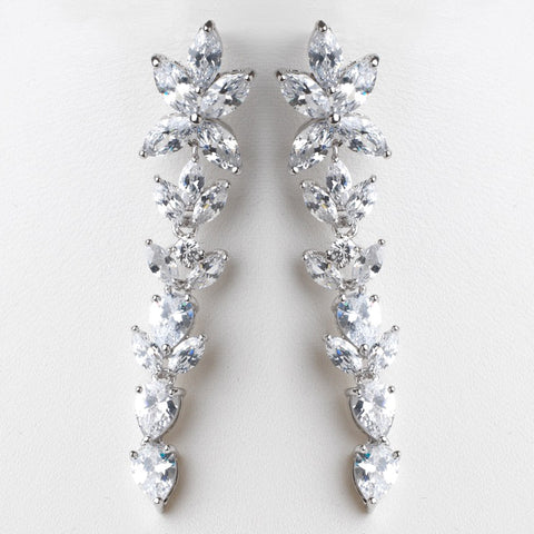 Rhodium Silver Clear CZ Long Dangle Bridal Wedding Earrings 3906