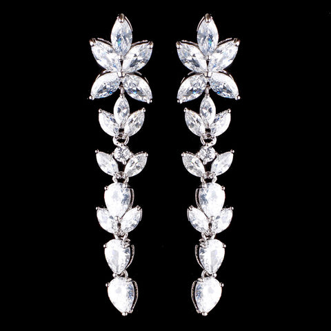 Rhodium Silver Clear CZ Long Dangle Bridal Wedding Earrings 3906