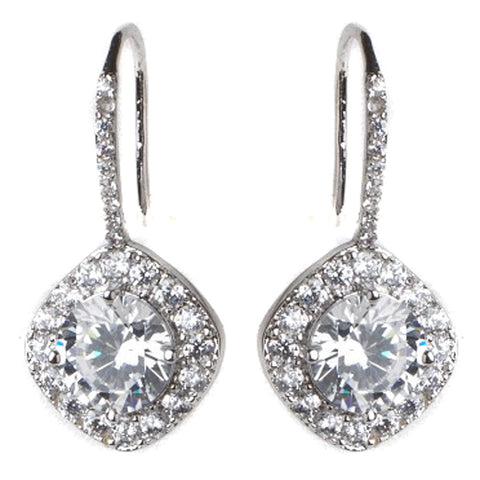 Rhodium Silver Round Pave CZ Dangle Bridal Wedding Earrings 3907