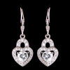 Rhodium Silver CZ Leverback Heart Dangle Bridal Wedding Earrings 3910