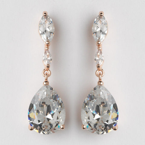 Rose Gold CZ Crystal Marquise & Teardrop Bridal Wedding Earrings 40261